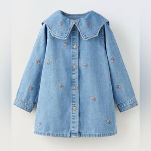 Zara Kids Denim Dress with Floral Embroidery